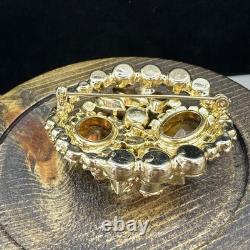 Vintage Juliana D&E Citrine AB Rhinestone Brooch Pin Clip On Earrings -READ