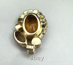 Vintage Juliana D&E Citrine AB Rhinestone Brooch Pin Clip On Earrings -READ