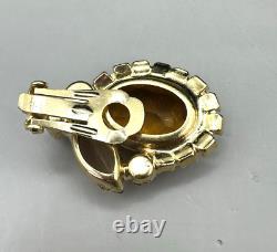 Vintage Juliana D&E Citrine AB Rhinestone Brooch Pin Clip On Earrings -READ