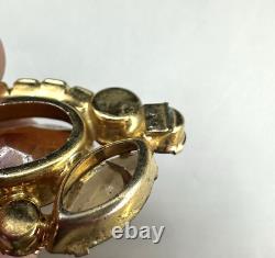 Vintage Juliana D&E Citrine AB Rhinestone Brooch Pin Clip On Earrings -READ