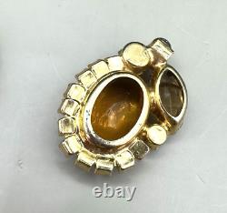 Vintage Juliana D&E Citrine AB Rhinestone Brooch Pin Clip On Earrings -READ