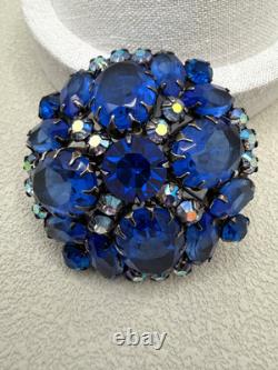 Vintage Juliana D&E Cobalt Blue AB Rhinestone Brooch 11JJ 000596 1960s