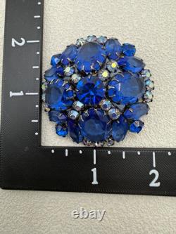 Vintage Juliana D&E Cobalt Blue AB Rhinestone Brooch 11JJ 000596 1960s