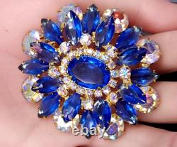 Vintage Juliana D&E DeLizza & Elster White Blue Rhinestone Gold tone Brooch
