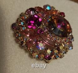 Vintage Juliana D&E Fuschia/Pink/AB Watermelon Rivoli Brooch