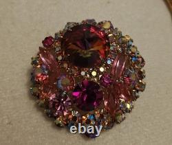 Vintage Juliana D&E Fuschia/Pink/AB Watermelon Rivoli Brooch