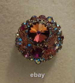 Vintage Juliana D&E Fuschia/Pink/AB Watermelon Rivoli Brooch
