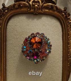 Vintage Juliana D&E Fuschia/Pink/AB Watermelon Rivoli Brooch
