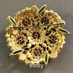 Vintage Juliana D & E Green & AB Rhinestone Prong Set Flower Pin Navette Uranium
