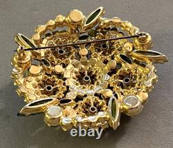 Vintage Juliana D & E Green & AB Rhinestone Prong Set Flower Pin Navette Uranium