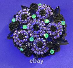 Vintage Juliana D & E Green & AB Rhinestone Prong Set Flower Pin Navette Uranium