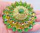 Vintage Juliana D&E Green Rhinestone Dome Gold tone Large Brooch