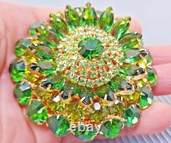 Vintage Juliana D&E Green Rhinestone Dome Gold tone Large Brooch