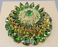 Vintage Juliana D&E Green Rhinestone Dome Gold tone Large Brooch