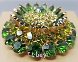 Vintage Juliana D&E Green Rhinestone Dome Gold tone Large Brooch
