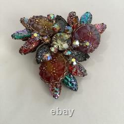 Vintage Juliana D &E Iridescent Lava Rock Molded Glass & Rhinestone Brooch Pin