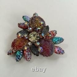Vintage Juliana D &E Iridescent Lava Rock Molded Glass & Rhinestone Brooch Pin