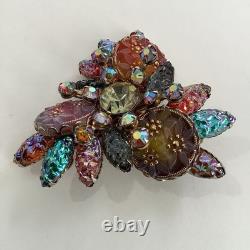 Vintage Juliana D &E Iridescent Lava Rock Molded Glass & Rhinestone Brooch Pin