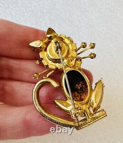 Vintage Juliana D&E Kitty Cat Rhinestones & Colorful Cabochon Brooch Pin