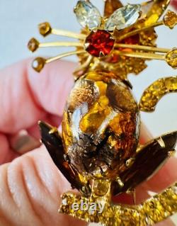 Vintage Juliana D&E Kitty Cat Rhinestones & Colorful Cabochon Brooch Pin