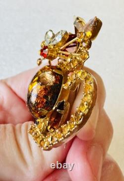 Vintage Juliana D&E Kitty Cat Rhinestones & Colorful Cabochon Brooch Pin