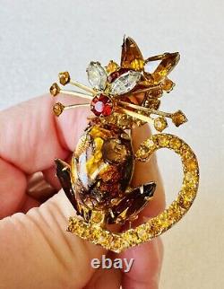 Vintage Juliana D&E Kitty Cat Rhinestones & Colorful Cabochon Brooch Pin