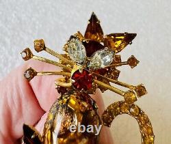 Vintage Juliana D&E Kitty Cat Rhinestones & Colorful Cabochon Brooch Pin