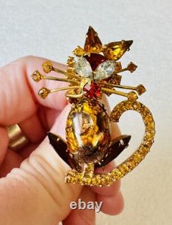 Vintage Juliana D&E Kitty Cat Rhinestones & Colorful Cabochon Brooch Pin