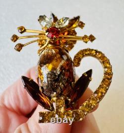 Vintage Juliana D&E Kitty Cat Rhinestones & Colorful Cabochon Brooch Pin