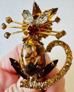 Vintage Juliana D&E Kitty Cat Rhinestones & Colorful Cabochon Brooch Pin