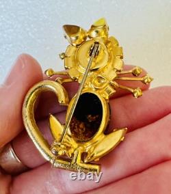Vintage Juliana D&E Kitty Cat Rhinestones & Colorful Cabochon Brooch Pin