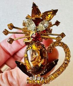 Vintage Juliana D&E Kitty Cat Rhinestones & Colorful Cabochon Brooch Pin