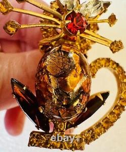 Vintage Juliana D&E Kitty Cat Rhinestones & Colorful Cabochon Brooch Pin