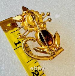 Vintage Juliana D&E Kitty Cat Rhinestones & Colorful Cabochon Brooch Pin