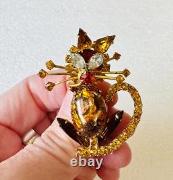 Vintage Juliana D&E Kitty Cat Rhinestones & Colorful Cabochon Brooch Pin