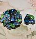 Vintage Juliana D&E Pin Brooch Rhinestones Shade Blue Green Rivoli Navette Round