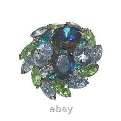 Vintage Juliana D&E Pin Brooch Rhinestones Shade Blue Green Rivoli Navette Round