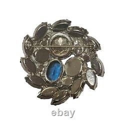 Vintage Juliana D&E Pin Brooch Rhinestones Shade Blue Green Rivoli Navette Round