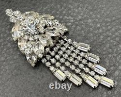 Vintage Juliana D&E Rhinestone Dangle Fringe Brooch Pin Pendant Silver Tone