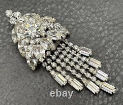 Vintage Juliana D&E Rhinestone Dangle Fringe Brooch Pin Pendant Silver Tone