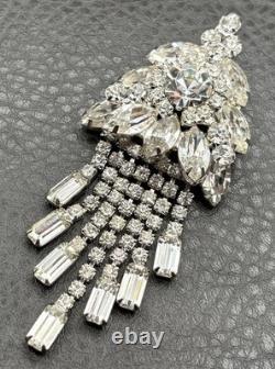 Vintage Juliana D&E Rhinestone Dangle Fringe Brooch Pin Pendant Silver Tone