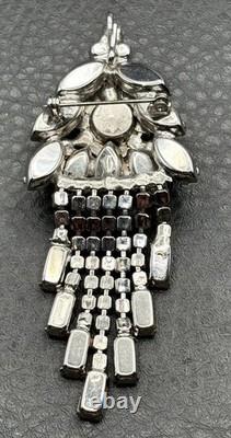 Vintage Juliana D&E Rhinestone Dangle Fringe Brooch Pin Pendant Silver Tone