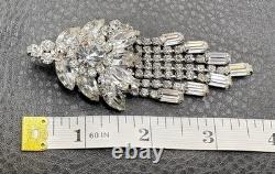 Vintage Juliana D&E Rhinestone Dangle Fringe Brooch Pin Pendant Silver Tone