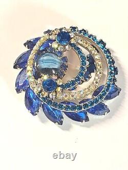 Vintage Juliana D&E Royal Blue Rhinestone Brooch Pin (Unsigned)