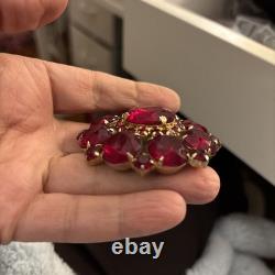 Vintage Juliana D&E Ruby Red Rhinestone Domed Cluster Brooch Gold Tone Verified