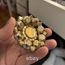 Vintage Juliana D&E Ruby Red Rhinestone Domed Cluster Brooch Gold Tone Verified