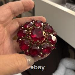 Vintage Juliana D&E Ruby Red Rhinestone Domed Cluster Brooch Gold Tone Verified