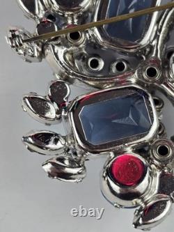 Vintage Juliana D&E Triple Emerald Cut Sapphire Blue Rhinestone Brooch Pin