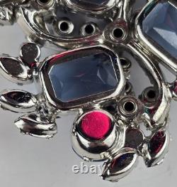 Vintage Juliana D&E Triple Emerald Cut Sapphire Blue Rhinestone Brooch Pin