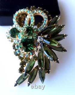 Vintage Juliana Delizza Elster D & E Green Rhinestone Flower Pin Brooch Elegant